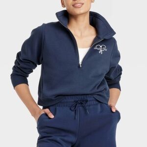 All In Motion Paddle Club Half-Zip Cropped Fleece Sweatshirt in Blue Women’s M‎